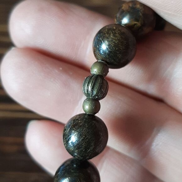 Bronzite & Fossil Coral Beaded Stretch Bracelet - Picture 5 of 5
